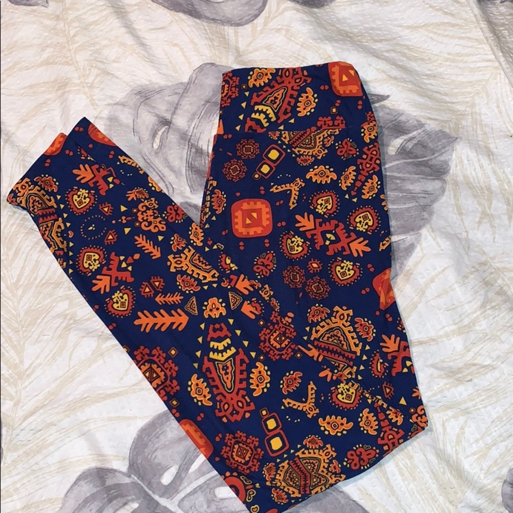 Lularoe navy & orange Aztec print leggings